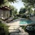 design landscape, terrace, backyard, pool, and patio