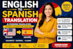 translate english to spanish manually with proofreading