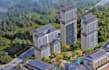 3d waterfront hotel complex, mixed use  commercial tower, urban cityscape render