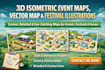 do 3d isometric custom event map, vector map, and festival maps illustrations