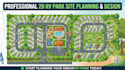 design 2d site plan, 3d landscape render, rv park campground, subdivision layout