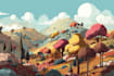 create flat landscape illustration of nature