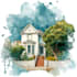 draw house illustration watercolor style