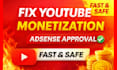 fix youtube monetization issues and enable adsense approval