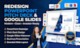 redesign powerpoint presentation ppt presentation, pitch deck, and google slides