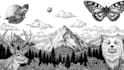 create custom black and white line art illustration