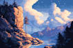 create pixel art background, landscape, illustration