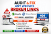 audit fix any website broken links shopify wordpress wix 404 errors index issues