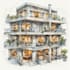 draw building and interior floor plans in watercolor
