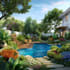 design landscape, terrace, backyard, pool, and patio
