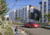 large 3d residential complex,community playground,tract housing,suburbia render