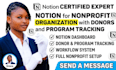 setup notion nonprofit organizations with donors and program tracking xero qbo
