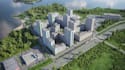 render modern 3d river park,residential complex,campground map,cgi city planning
