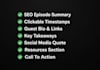 write SEO podcast show notes with timestamps and guest bio