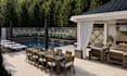 create backyard design, landscape design, garden with pool, patio, 3d rendering