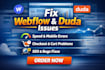 fix webflow duda speed issues bugs mobile errors checkout SEO problems