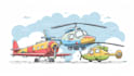draw aircraft, airplane, helicopter into a vector cartoon