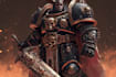 create warhammer battle banner in action scene style