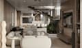 render 3d basement floor as a home garage interior ,tv couch design, dining area