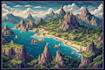 make a fantasy map illustration for map and world map