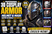model 3d cosplay armor, 3d helmet sculpt, custom 3d mask