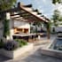 design landscape, backyard, pool, garden, deck, and patio