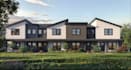 render modern residential community aerial, suburb development, townhome complex