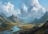 draw landscape illustration and background concept art, nft