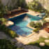 do landscape design with front yard, backyard design, pool, deck, garden design