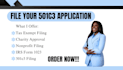 file your 501c3 application for tax exempt application