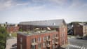 render 3d apartment block photorealistic design,wall elevation,modern brickhouse
