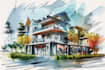 create a custom painted watercolor house portrait