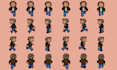 do pixel art sprite sheet, npc character, pixel character, retro pixel animation