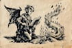 make dnd characters in vintage linocut art