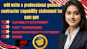 write a professional general contractor capability statement for sam gov