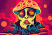 do modern line art trippy psychedelic style logo design
