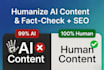 humanize fact check and SEO optimize ai blog posts