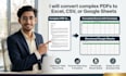 convert PDF to excel, CSV or google sheets accurately