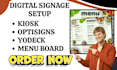 digital signage menu board interactive kiosk via  yodeck, optisigns screencloud