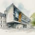 sketch architecture building with watercolor rendering