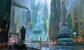 illustrate a cyberpunk scifi futuristic city