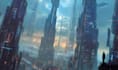 do a cyberpunk futuristic city and background