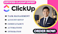 setup clickup and be clickup expert, clickup consultant, clickup crm automation