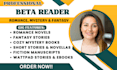 beta read, alpha reader romance fantasy beta reader cozy mystery beta reader