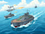 drawing boats, tanks and planes in cartoon illustration