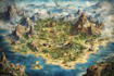 line art fantasy map illustration