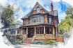 custom digital watercolor house