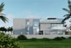 3d ocean front property,triplex villa design,rooftop lounge,garden render,facade