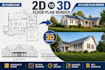 convert adu 2d floor plan into realistic 3d floorplan blueprint for city permit