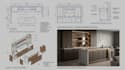 do realistic 3d rendering kitchen cabinet, walk in closet with detailed drawing